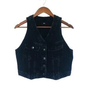EDWIN Women’s Black Denim Button Front Biker Vest Motorcycle‎ Western Size Small